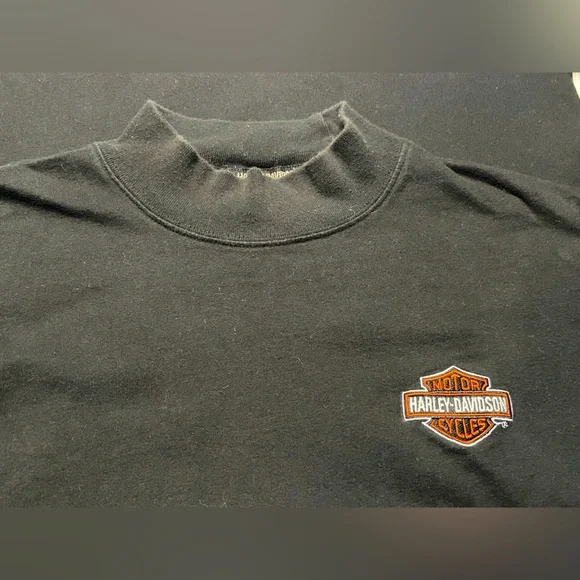VTG Harley-Davidson mock neck long sleeve/embroidered/shirt/flame/logo size M - Picture 6 of 8